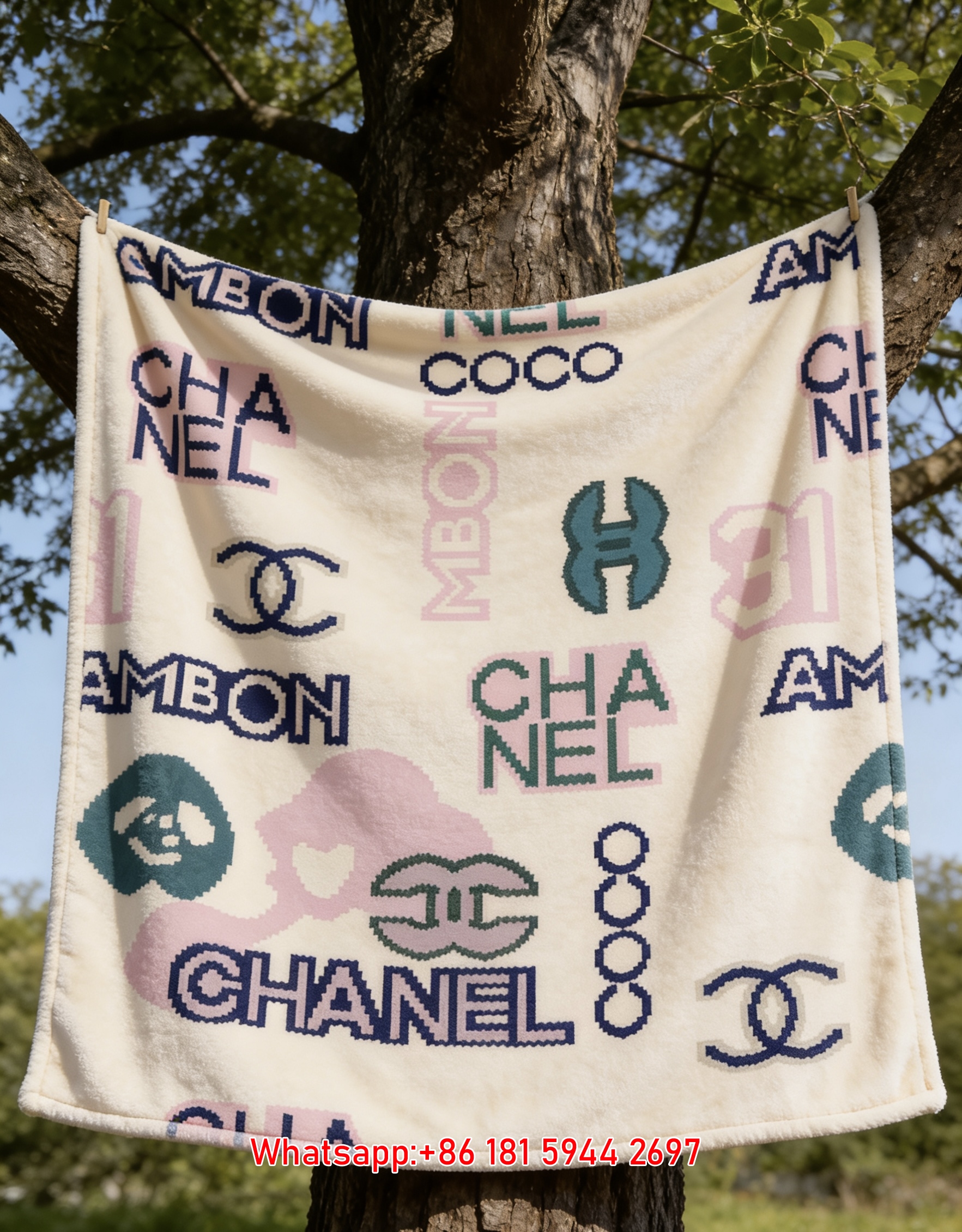 Chanel Pixel Knit Monogram Flannel Sofa Throw Blanket IMG_6852